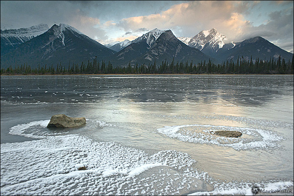 Athabaska River Reflecting Pools at Sunrise - Banff National Park - Alberta., Canada