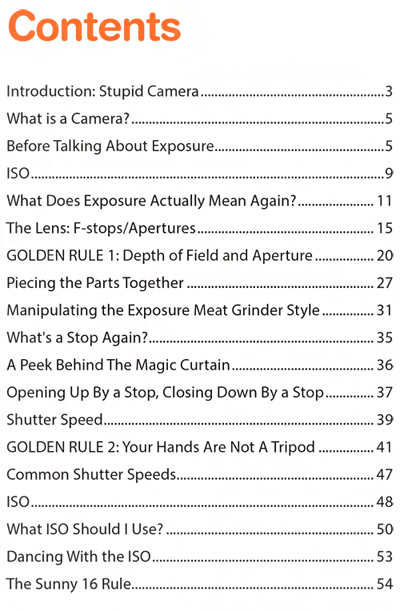 The first half of the table of contents