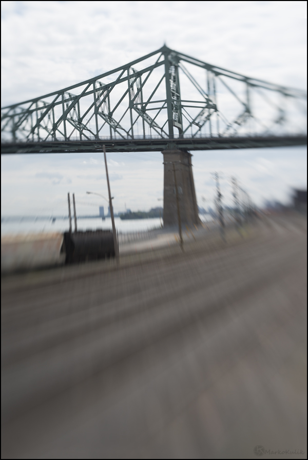 This is an image of the Jacques-Cartier Bridge in Montreal, Quebec. Because the bridge was not centered in the lens, I had to physically move the sharp sweet spot of focus by actually bending the lens.  This image took a little longer to compose.