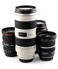 Assorted lenses for photography