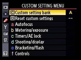 Nikon D700 customization menu